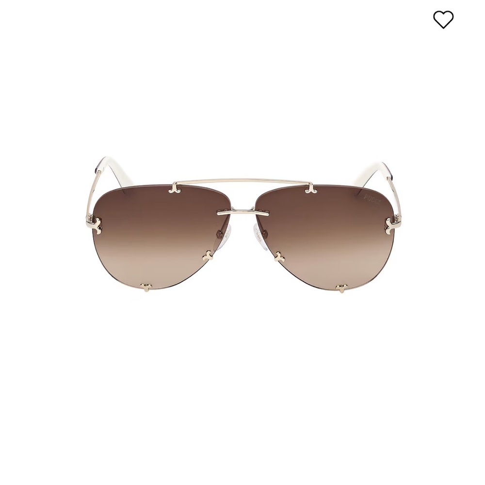 $480 EMILIO PUCCI Pilot Sunglasses Aviators Gold & Brown